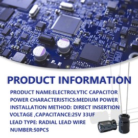 Innfeeltech Electrolytic Capacitors 33uF 25V Aluminium Radial Electrolytic Capacitors Pack of 50