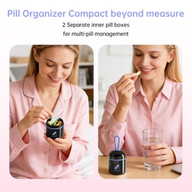 Small Pill Box Case Container Organizer for Purse, Supplement Container, Silicone Seal Moisture Proof Mini Pill Bottle for Outdoor Camping Travel Jewelry (Black)