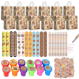 Capybara Party Bags, Children's Birthday Party Favours, Capybara Party Favours with Gift Bags, Pens, Key Chain, Bracelet, Stickers, Stamps for Children, Birthday Gifts, 98 Pieces