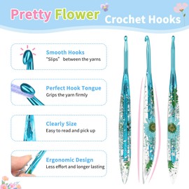 Coopay Crochet Hook 5.0 mm, Crochet Hooks with Sparkling Floral Pattern, Ergonomic Crochet Hook Made of Resin for Arthritis, Premium Conical Crochet Hooks for Beginners & Professionals Crochet