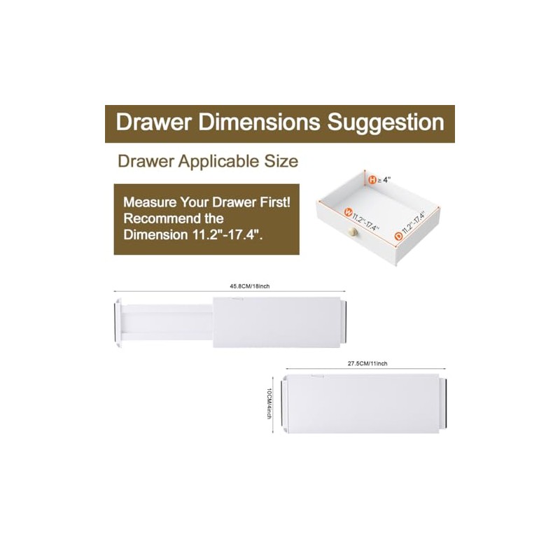 3 Pack Drawer Dividers Adjustable 28.5-44 cm Drawer Organiser Drawer