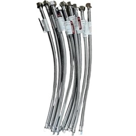 EZ-Fluid (10) 12" x 3/8" Comp x 1/2" FIP Faucet Hose,LF,Brass Nuts,Universal Stainless Steel Braided Faucet Water Supply Line Connector,Water Supply Hose Connector Lines For Kitchen,Bathroom