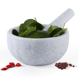 Koville African Natural Marble Mortar and Pestle Set, 4 Cups Grinder Bowl for Guacamole, Salsa, Pill Crusher, Spice, Herb, Garlic, Nut, Heavy Duty Grinder for Kitchen(Namib Sky)