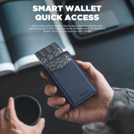 VULKIT Slim Credit Card Holder with RFID Blocking Card Holder for Men Automatic Pop Up Business Card Holder for Cards and Notes with Magnetic Closure, navy, Minimalist