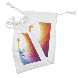Ambesonne Basketball Fabric Pouch Set of 2, Rainbow Colored Vivid Theme a Player Sports Man Jumps Scoring Print, Small Drawstring Bag for Toiletries Masks and Favors, 9" x 6", Multicolor