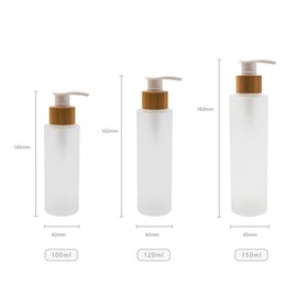 1 PC 120ml/4oz Refillable Translucent Frosted Glass Travel Lotion Pump Bottle Lotion Dispenser Toiletries Bottle Cosmetic Container Jar Pot Vial with Bamboo Pump for Essence Emulsion Cream etc