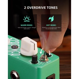 LEKATO Overdrive Guitar Pedal, Green Vintage Overdrive Effect Pedal Boards with Warm Hot Modes, DC 9V True Bypass, Mini Boost Guitar Effect for Electric Guitar