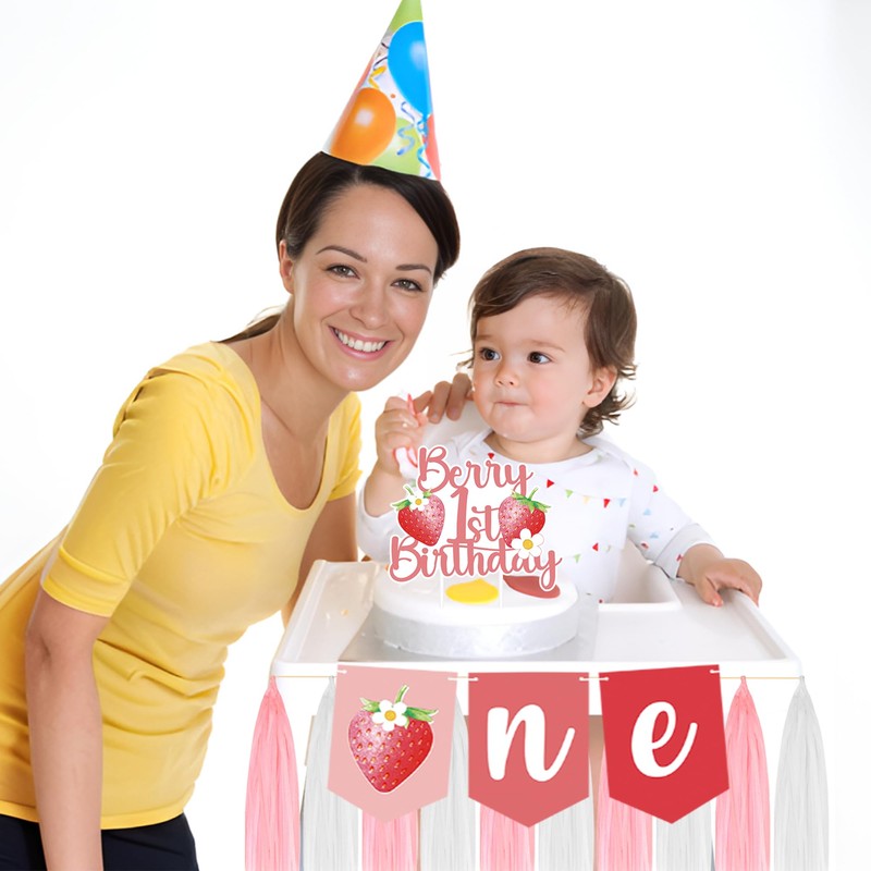 Holkcog 1 year old Strawberry Birthday decoration set