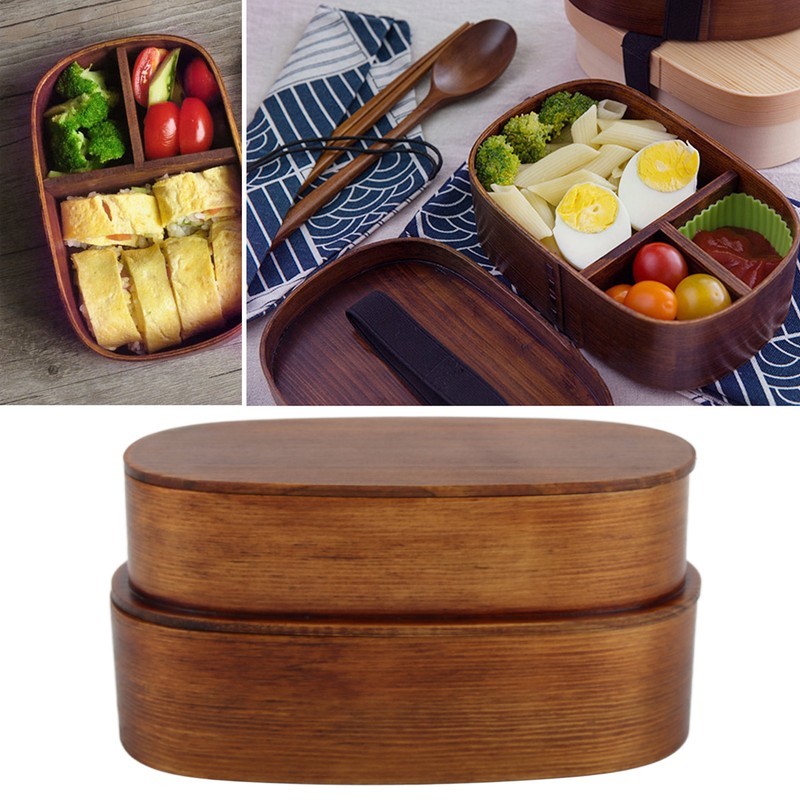Lunch Box Set Japanese Style Wooden Food Storage Container for