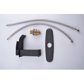 Klabb S16 Black Waterfall Spout Bathroom Faucet,Single Handle Bathroom Vanity Sink Faucet, Rv Lavatory Vessel Faucet Basin Mixer Tap with Deck Plate, Solid Brass/Matte Black