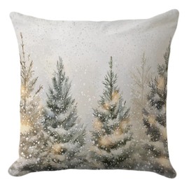 Christmas Tree Pillow Cover 18x18 – Vintage Snowy Pine Winter Decor Throw Pillow Case – Farmhouse Holiday Cushion Cover for Sofa or Couch