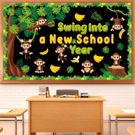 Monkey Tree Bulletin Board Swing Into A New School Year Classroom Bulletin Board Decorations Jungle Monkey Name Tag Paper Cutouts for Summer Back to School Wall Decor Teacher Supplies