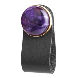 Rockcloud Pack of 2 Round Amethyst Drawer Knobs with Black Leather, Polished Circle Pulls Handle for Cupboards Cabinet Dressers Bathroom Home Office Decoration