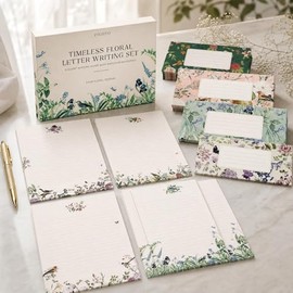 Hermoso juego de papelería con sobres, papel de escritura de letras forradas que no se corren con elegantes diseños florales, bonito kit de suministro