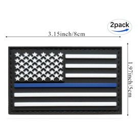 American Thin Blue Line Flag Patch USA Police Flags Tactical Patch -PVC Rubber Hook & Loop Fastener Patch for Hats, Tactical Bags, Jackets, Clothes Patch Team Military Patch（ 2 Pack） ﻿