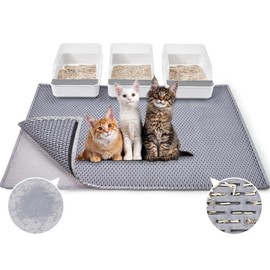 BurgeonNest 45"x 32" Cat Litter Mat, Velcro design, Washable Extra Large XL Kitty Litter Trapping Mat, Smooth and Comfortable Material Litter Box Mat, Fewer creases