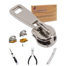 Durable Zipper Pull Replacement, Zipper Repair Kit with Fixing Tools, Professional Zippers Repair Solution for Jackets, Luggage, Bags, Tents and Outdoor Gear (Silver, 10#)