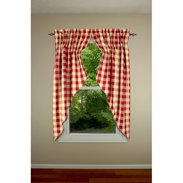 Primitive Home Decors Buffalo Check Garnet and Tan Lined Gathered