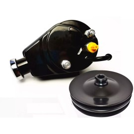 Unbranded SBC BBC Black Saginaw Power Steering Pump w/ Double 2-Groove Keyway Pulley