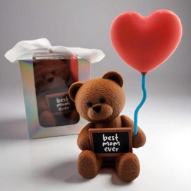 Teddy of Love- Sweet 3D Printed Teddy Bear Holding a Mother's Day "Love" Message:_Brown Bear with Balloon