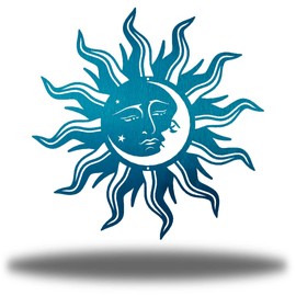 Riverside Designs Sun Moon Face Metal Wall Art Steel Decor | Heavy-duty and Waterproof | Made in USA (18", Teal)