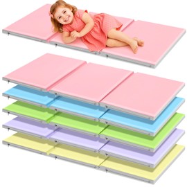 Wesiti 5 Pcs Folding Kids Nap Mats for Preschool Daycare, 3 Section Folding Rest Mats Sleeping for Kids Toddler Nap 1 Inch Thick, Kindergarten School Classroom Supplies (Macaron Color)