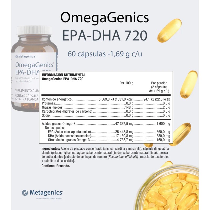 Omegagenics Epa-dha 720 Suplemento Puro De Omega-3 60 Caps Limón