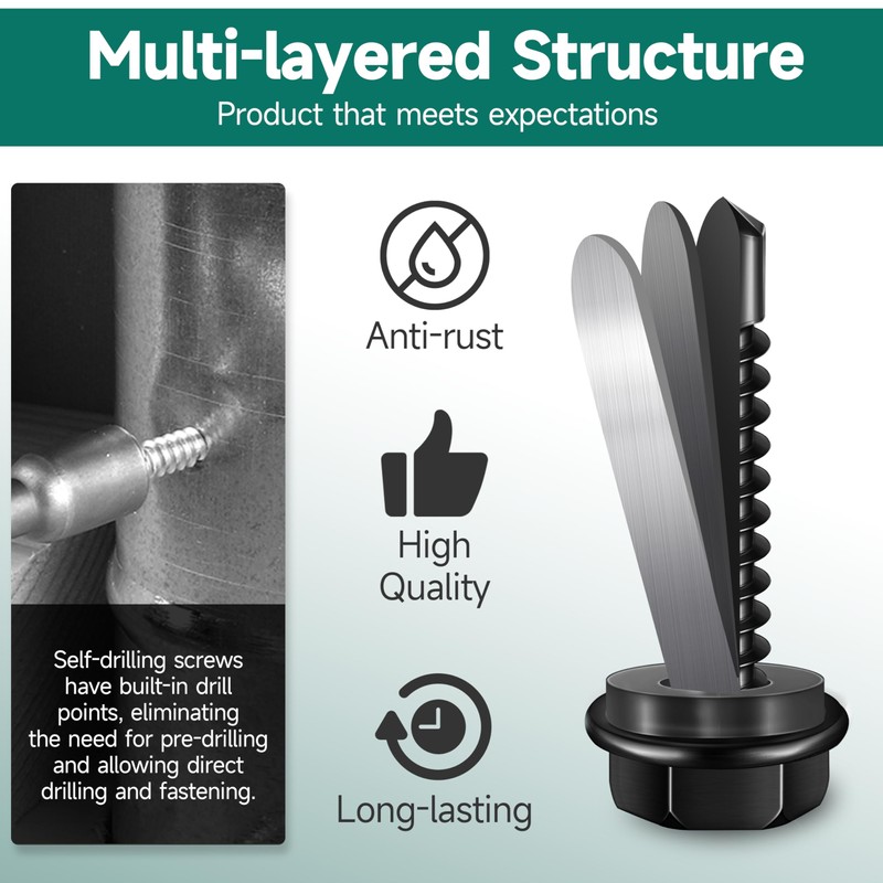 EASTPUK 100Pcs #8 x 1 Sheet Metal Screws, 410 Stainless