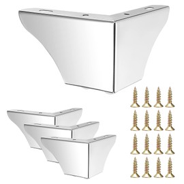 SUMNACON Pack of 4 8 cm Steel Furniture Feet, Cabinet Feet Legs for Chairs, Table, Cabinet, TV Cabinets, Drawers, Sofa with Screws, Furniture Legs, Easy Assembly, Triangle (Silver)