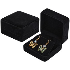 Beebeecraft 2Pcs Velvet Earring Box Square Black Small Velvet Jewelry Gift Boxes for Stud Earring Storage Display Case Wedding Engagement Birthday