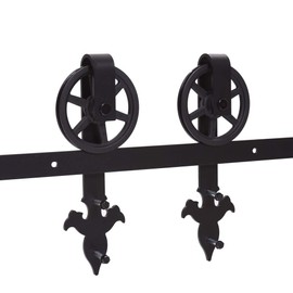 CCJH 12ft Heavy Duty Sturdy Sliding Barn Door Hardware Kit -Smoothly and Quietly -Fit 72 inch Door Panel (Big Spoke Wheel Hanger Sword Style)