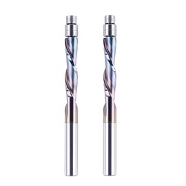 SpeTool 2PCS Downcut Spiral Flush Trim Router bit 1/4" Shank 1-1/8" Cutting Length with Extra Long Life TAC Coated, Solid Carbide Flush Trim Bits Bottom Bearing for Woodworking Trimming