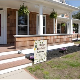 LKPYDPOO Happy Birthday in Heaven Banner Funeral Memorial Flags Memorial Garden Flags for Cemetery in Loving Memory Linen Garden Flag Gifts for Loss of Loved One Lawn Yard Flag 12x18 in Double Sided No Stick(white)