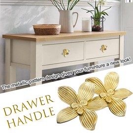 Ygapuzi 4 Pack Gold Flower Drawer Knobs for Dresser Drawer, Brushed Gold Petal Cabinet Knobs Cute Furniture Cupboard Drawer Pulls Handles for Kitchen Wardrobe Door Hardware Decoration