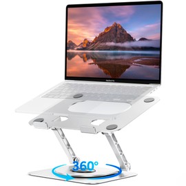 Lucrave Laptop Stand for Desk, 360 Rotating Adjustable Computer Stand, Aluminum Foldable Laptop Riser Holder Compatible with MacBook Air Pro, Dell XPS, HP Notebook (10-17.3'') -Silver