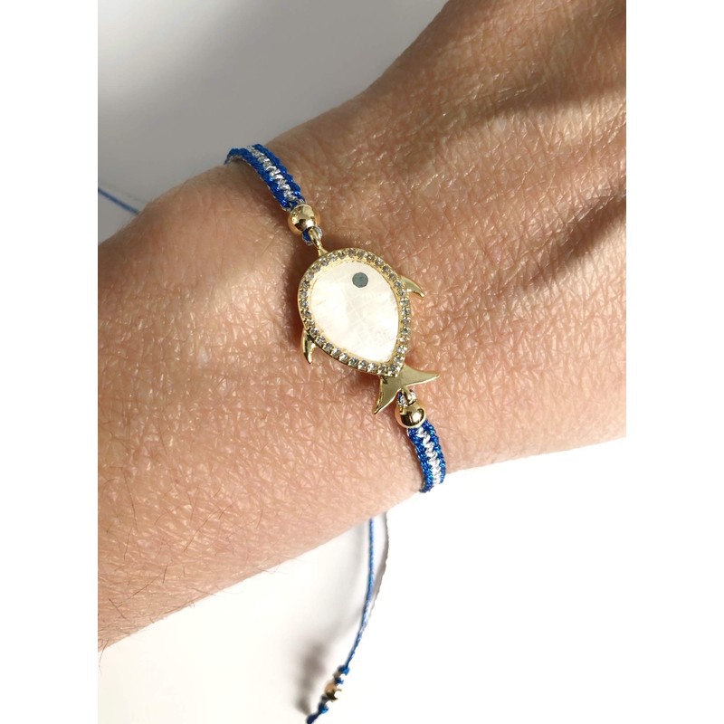 Summer Beach Fish Charm Macrame Silver Bracelet