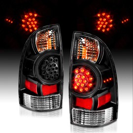 AmeriLite for 2005-2015 Toyota Tacoma Black LED OE Style Rear Brake Lamp Replacement Taillights w/Bulbs Socket Set - Passenger and Driver Side