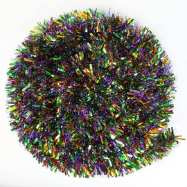CCINEE 32.8FT Mardi Gras Tinsel Garland, Metallic Festooning Garland Twist Glitter Shiny Garland Hanging Fringe Garland for Mardi Gras Party Decorations Gold/Green/Purple