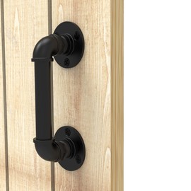 TOIMIOTOIM 9.6" Pipe Barn Door Pull Handle Black Rustic Industrial Grab Bar, Sliding Door Barn Handles, Towel Bar, Handrail and Pulls Handles for Stairs