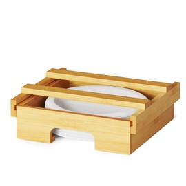 SpaceAid 8.5-inch Paper Plate Dispenser, Under Cabinet Bamboo Plates Holder, Kitchen Counter Vertical Dipensers Holders Countertop Caddy, Bamboo