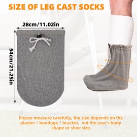 2Pcs Cast Sock Cover for Foot, Leg Cast Cover Below The Knee Cast Sock Sleeve Cast Toe Cover Socks Adjustable Drawstring Cast Protector Cast Sleeve for Men Women Foot Leg Ankle Proof（Grey）