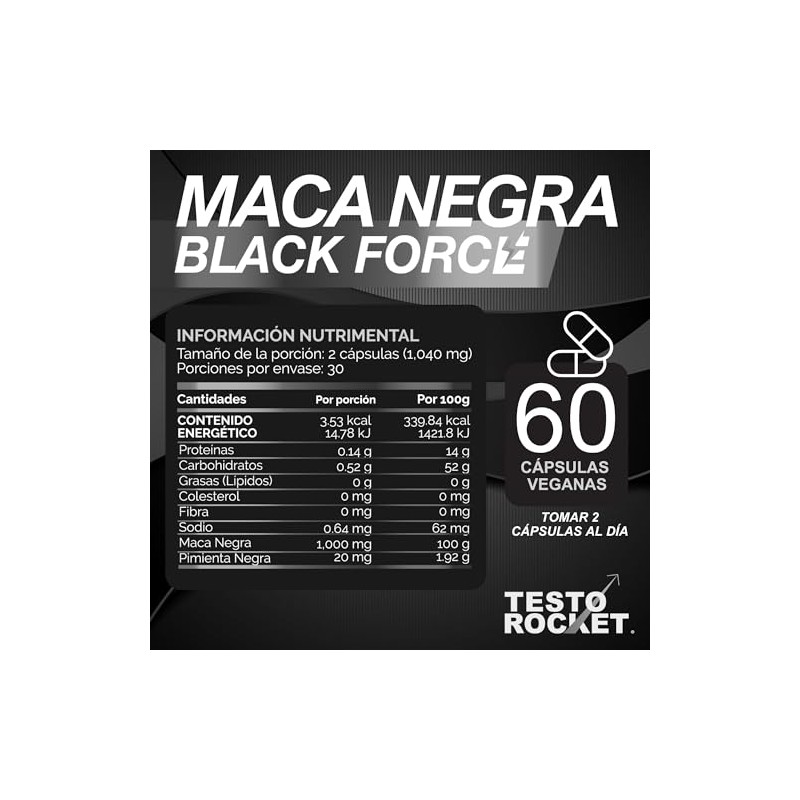 Maca Negra Peruana + Piperina | Fórmula Vegana Organica de