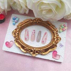 Valentines Day Press on Nails Long Coffin Fake Nails White French Tip Nails Press ons Glossy Glue on Nails with Pink Heart Designs Glitter Acrylic Nails Artificial Stick on Nails for Women 24Pcs