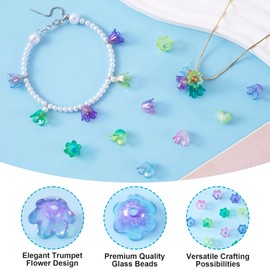 HINZIC 120Pcs Bellflower Gradient Flower Beads Mini Bellflower Blossom Acrylic Beads Spacer Charm Valentines Wedding Decoration for Bracelets Necklace Jewelry Making- Electroplated Color