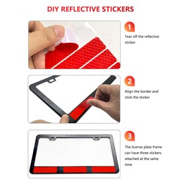 NJNYLLC License Plate Frames Black, 2 Pack Aluminum Universal Aluminum Metal Car Tag Frame with 10PCS Reflective Stickers & Screws