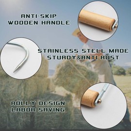 HDYEGY 2 Pack Hay Hook,Metal Hay Hook with Wooden Handle,Perfect for Picking Up Hay Bales,12-1/4"
