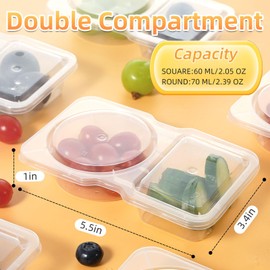 Hjdgklc 20 Pack Reusable Snack Containers with Lids, 2-Compartment Dipping Containers with Lid, Perfect for Mini Sauce Boxes & Lunchable Snack Packs when traveling or going out for Kids Adults.