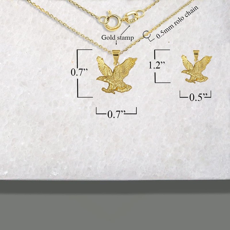 Solid 10k Yellow Gold Soaring Bald Eagle Freedom Pendant (SM)