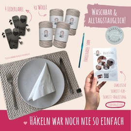 HÄKEL LIESE Crochet Set for Beginners - Crochet Placemats & Place Mats Fabric Make Yourself | DIY Crochet Set Adults to Learn to Crochet | Set of 2 or 4 (2, Beige)