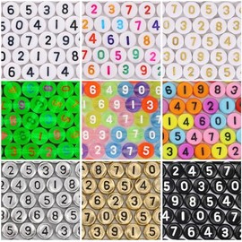 900 cuentas de números para pulseras, 9 colores, números del 0 al 9, para hacer joyas DIY, pulseras, collares, llaveros y manualidades, 7 x 4 mm (9 colores)